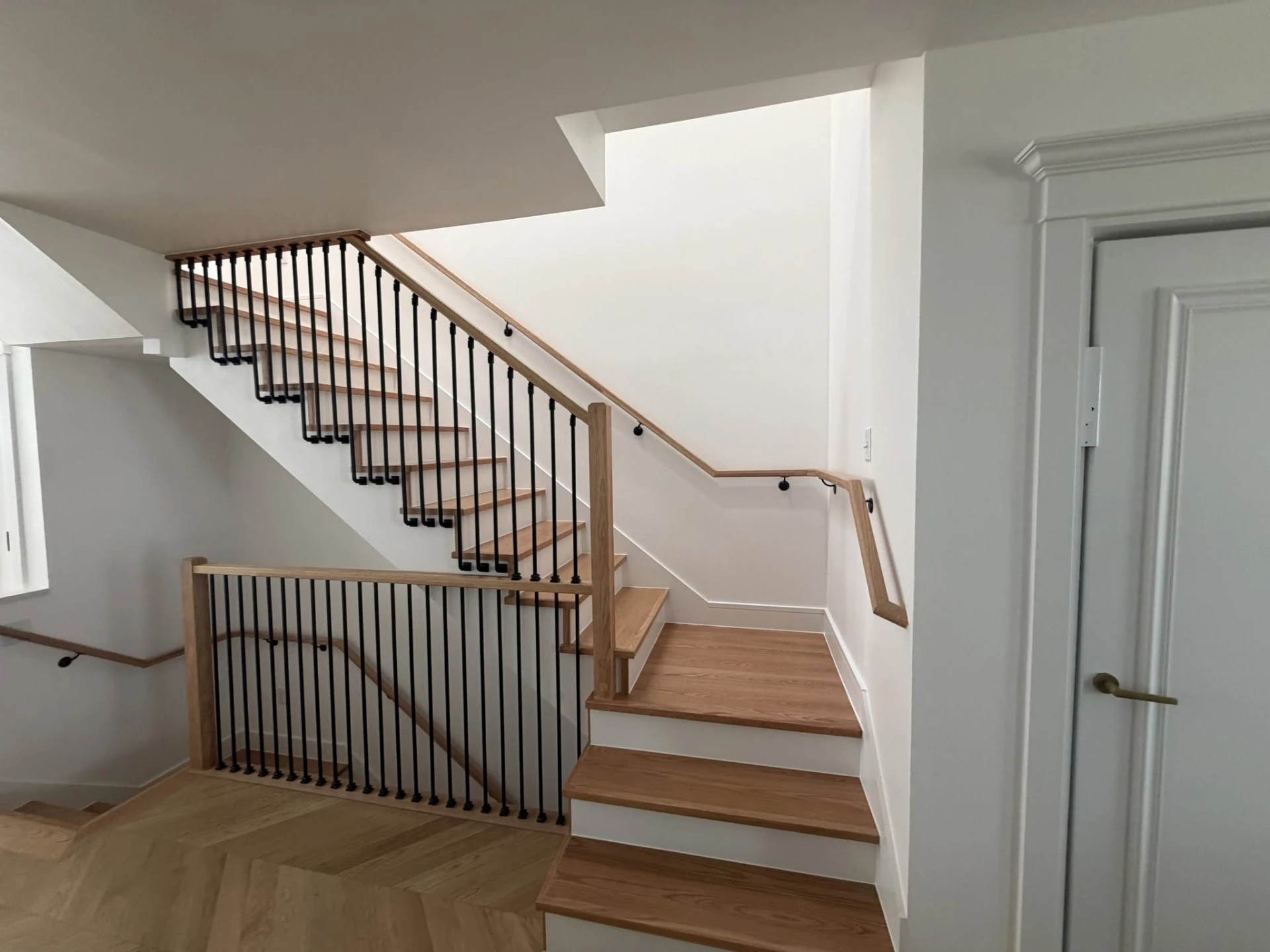 White oak stair with iron balusters